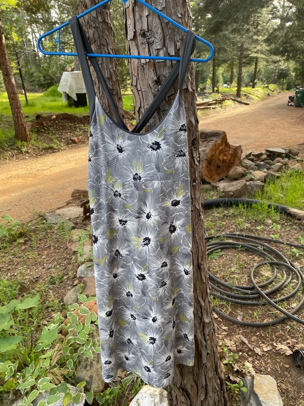 Patagonia Gray Floral Midi Dress with Black Accents